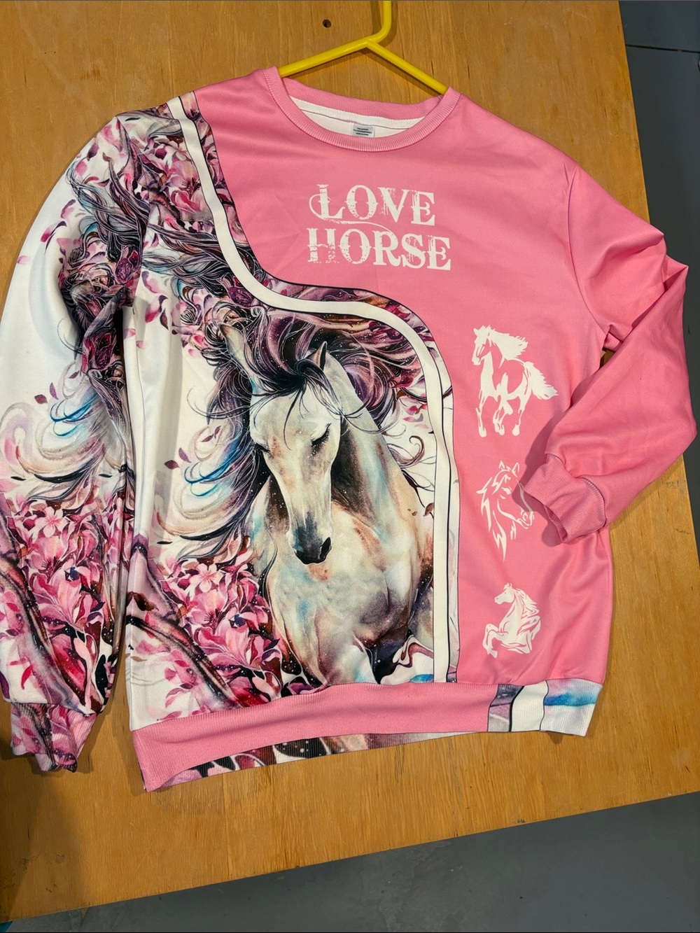 Source Unknown ~ Neon Pink Horse Graphic * Horse Lover Vibrant Sweatshirt